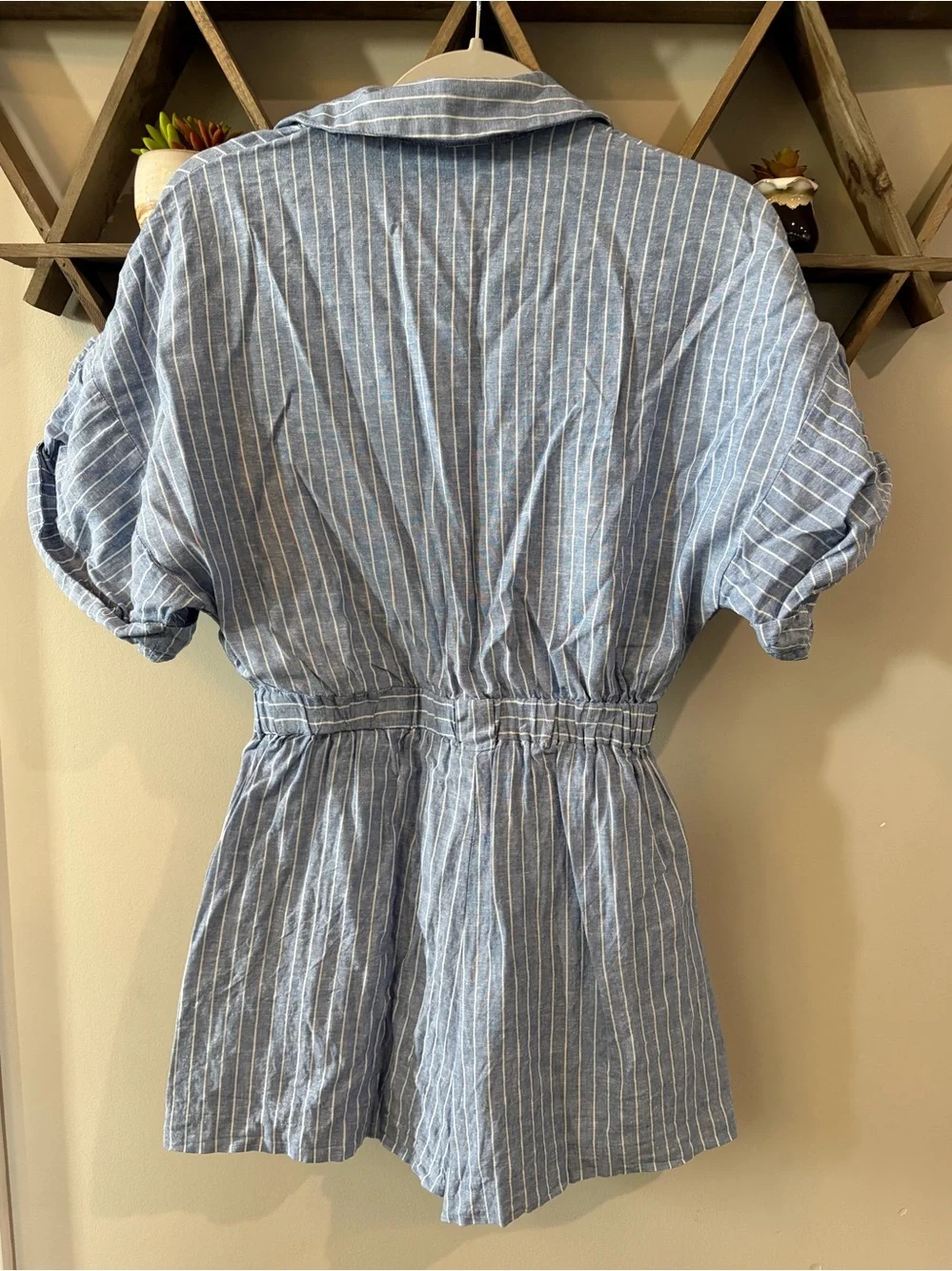 Zara Blue/White Striped Linen Blend Romper. Size small.